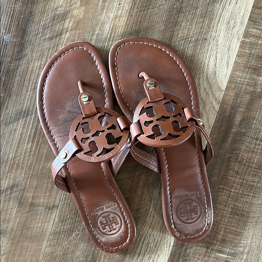 Tory Burch Brown Leather Miller Sandals